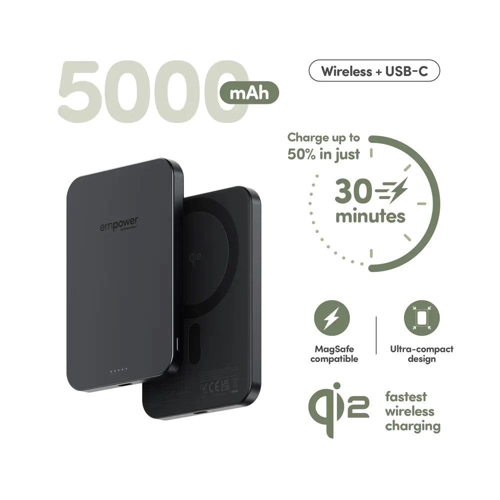 empower by PanzerGlass empower Bank - 5000 mAh - Qi2 / MagSafe Kompatibel - Space Black