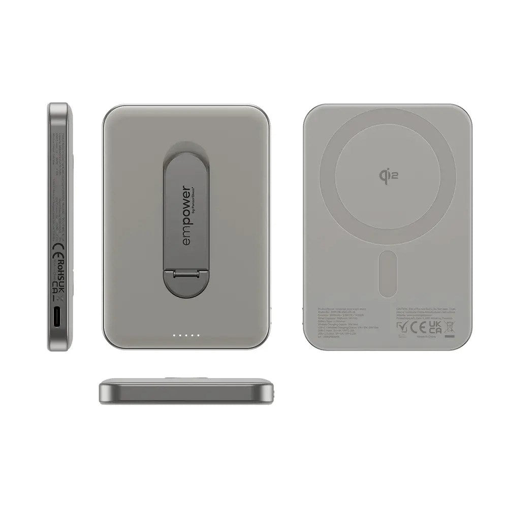 empower by PanzerGlass empower Bank m. Spin Stand - 5000 mAh - Qi2 / MagSafe Kompatibel - Titanium