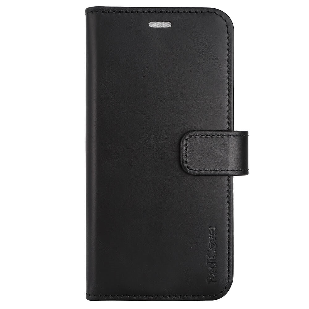 RadiCover Exclusive 2-in-1 iPhone 14 / 13 - Flipdeksel i Ekte Skinn med Lommebok - 86% Strålevern - Svart
