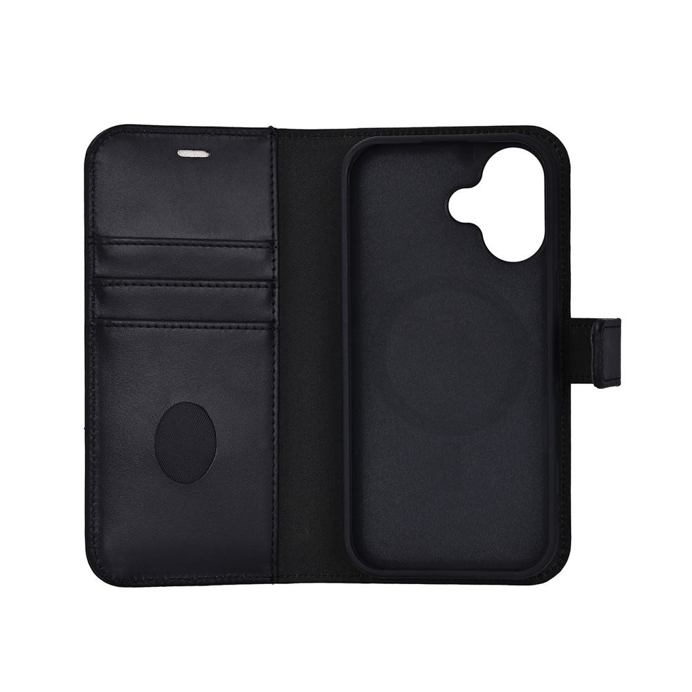 RadiCover Exclusive iPhone 17 2-in-1 Anti Stråling Ekte Skinn Flip Deksel med Lommebok - MagSafe Kompatibel - Svart