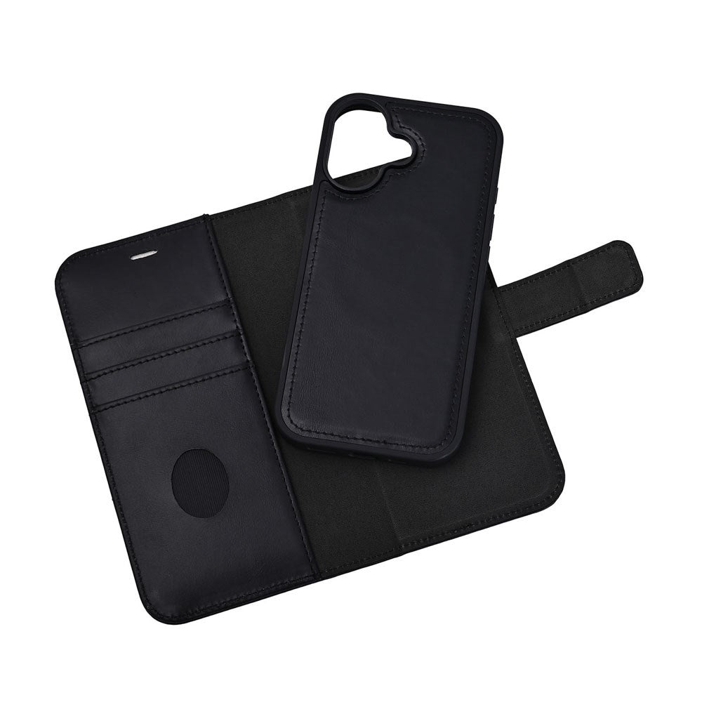 RadiCover Exclusive iPhone 17 2-in-1 Anti Stråling Ekte Skinn Flip Deksel med Lommebok - MagSafe Kompatibel - Svart