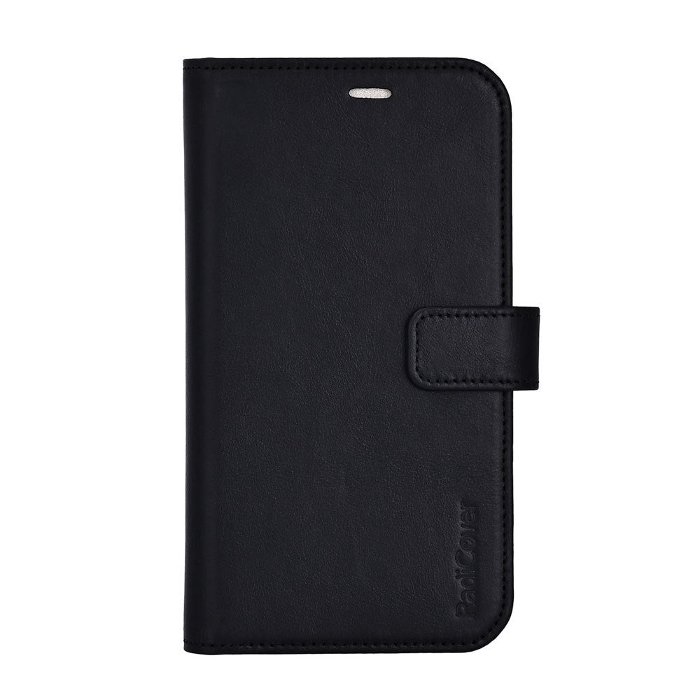 RadiCover Exclusive iPhone 17 Pro 2-in-1 Anti Stråling Ekte Skinn Flip Deksel med Lommebok - MagSafe Kompatibel - Svart