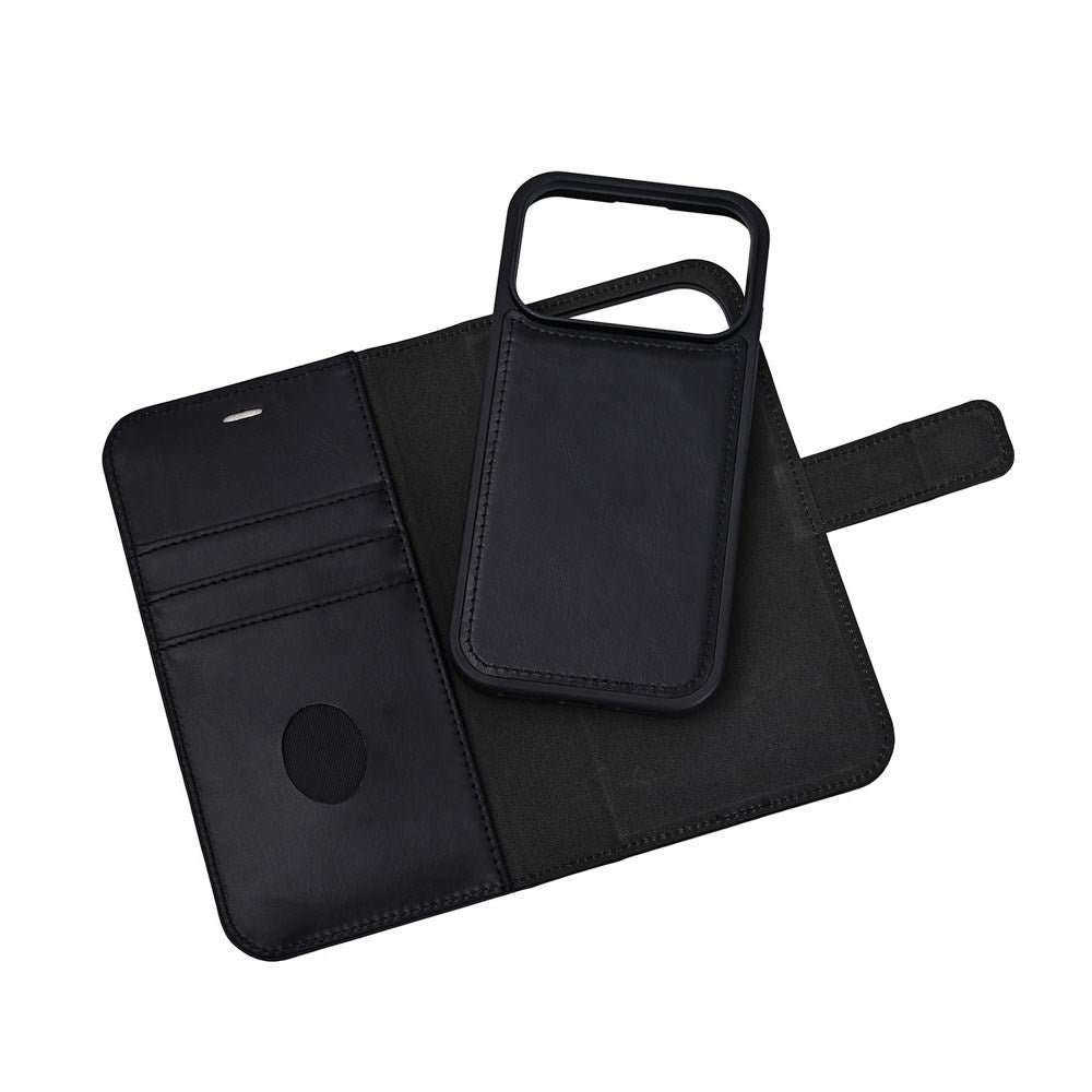 RadiCover Exclusive iPhone 17 Pro 2-in-1 Anti Stråling Ekte Skinn Flip Deksel med Lommebok - MagSafe Kompatibel - Svart