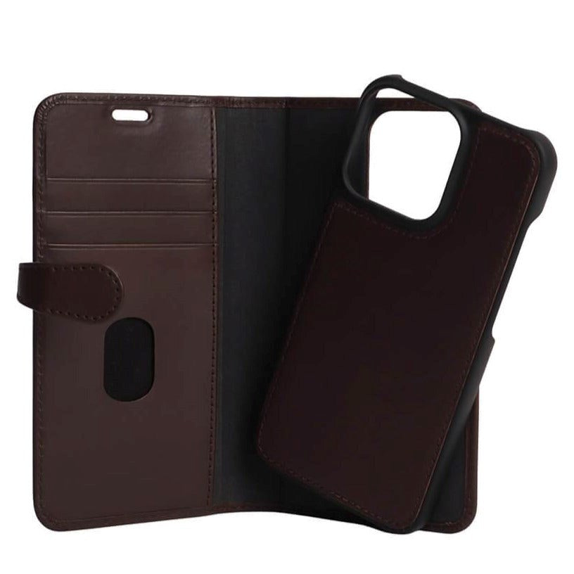 iPhone 13 Pro Buffalo Flip Deksel i Ekte Skinn med Lommebok & Magnetlås - Brun