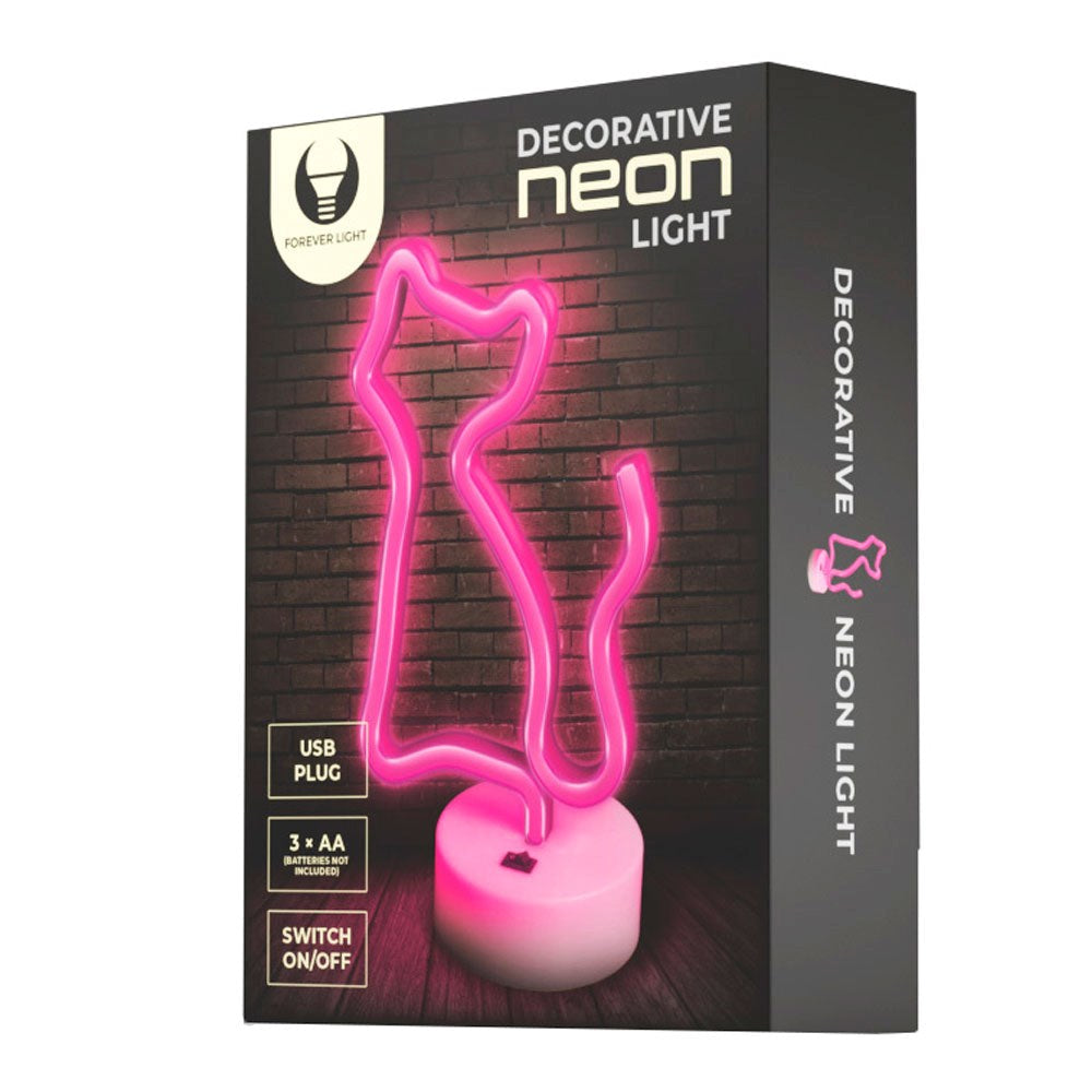 Forever Light Neon Dekorasjon med Fot LED - Rosa Lys m. Kat