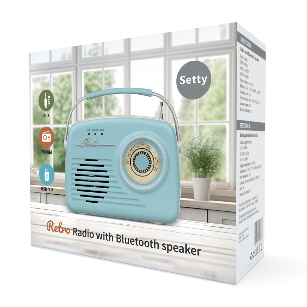 Setty Retro Bluetooth Høyttaler m. Radio - Blå