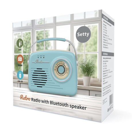 Setty Retro Bluetooth Høyttaler m. Radio - Blå