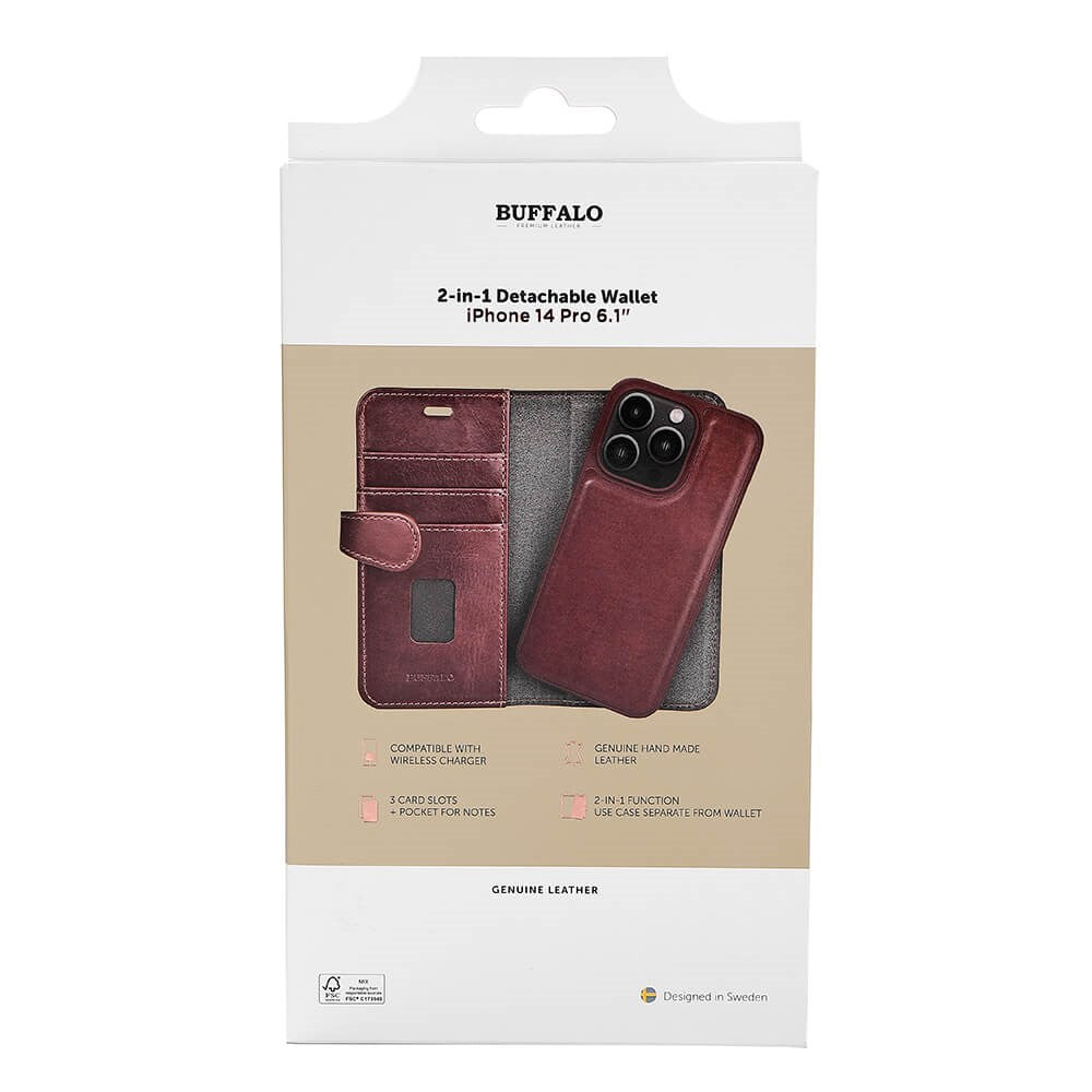 iPhone 14 Pro Buffalo Flip Deksel i Ekte Skinn med Lommebok & Magnetlås - Brun