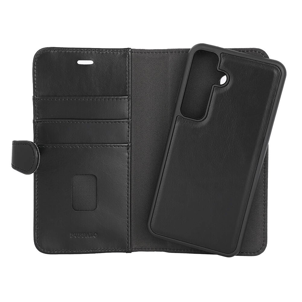 Samsung Galaxy S24 Buffalo 2-i-1 Magnet Flip-Deksel i Ekte Skinn med Lommebok - Svart