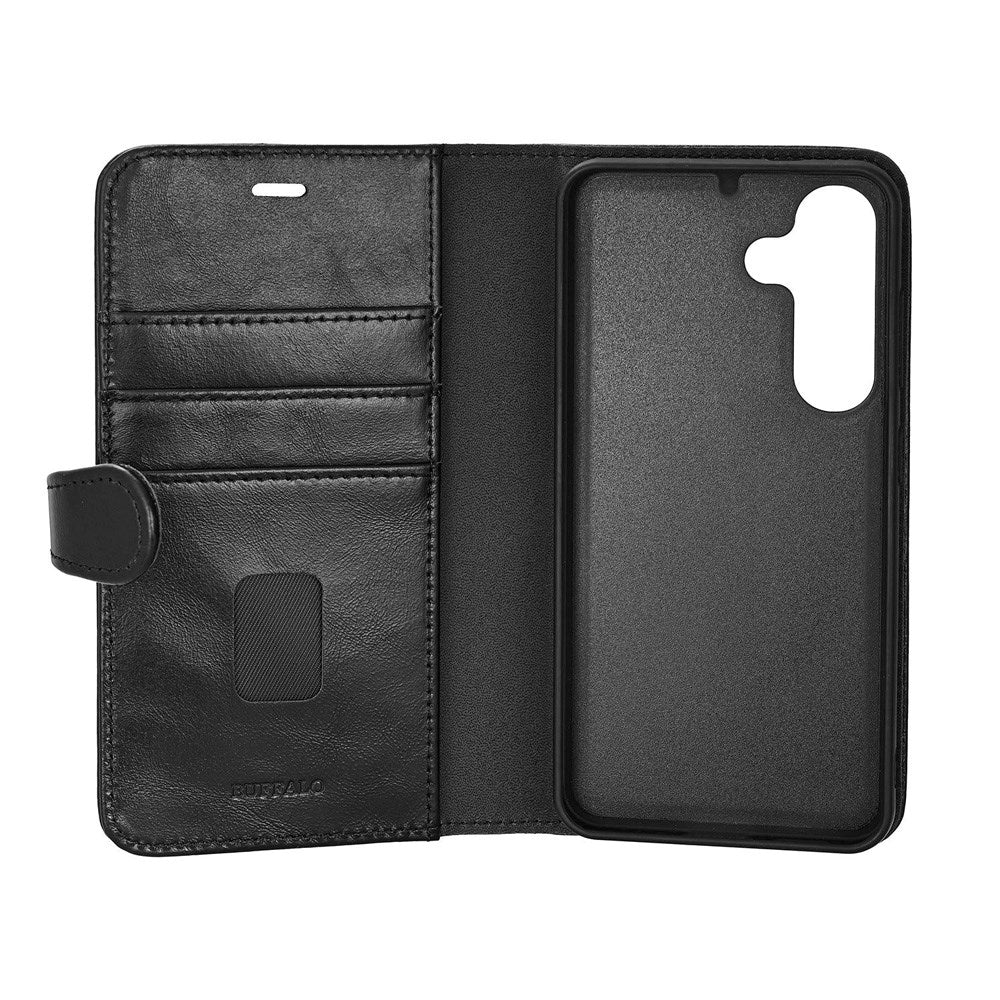 Samsung Galaxy S25 Buffalo 2-i-1 Magnet Flip-Deksel i Ekte Skinn med Lommebok - Svart