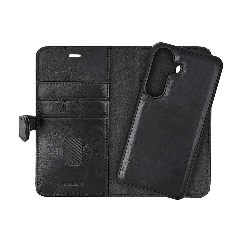 Samsung Galaxy S25 Buffalo 2-i-1 Magnet Flip-Deksel i Ekte Skinn med Lommebok - Svart