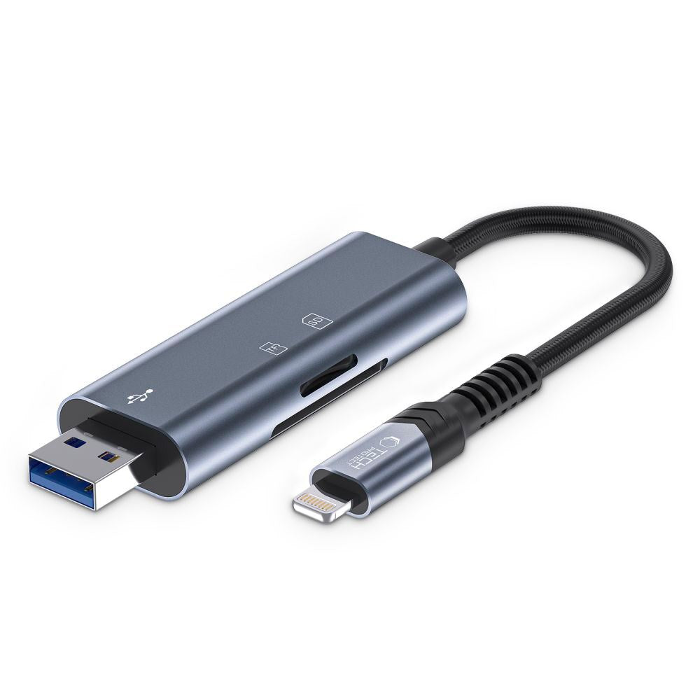 Tech-Protect Ultraboost Minnekortleser SD-Kortadapter m. Lightning / USB-A - Grå