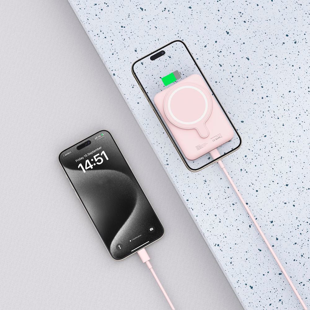 Tech-Protect LifeMag Trådløs Powerbank 5000 mAh - MagSafe Kompatibel - Rosa