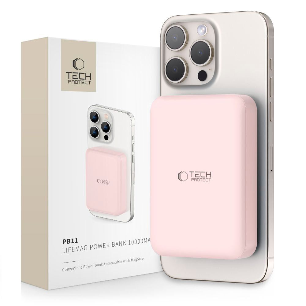 Tech-Protect LifeMag Trådløs Powerbank 10000 mAh - MagSafe Kompatibel - Rosa