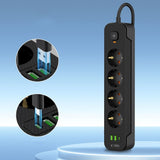 Tech-Protect Multifunksjonell Strømskinne med 4 x Uttak / 2 x USB-A / 1 x USB-C - 2m - Svart