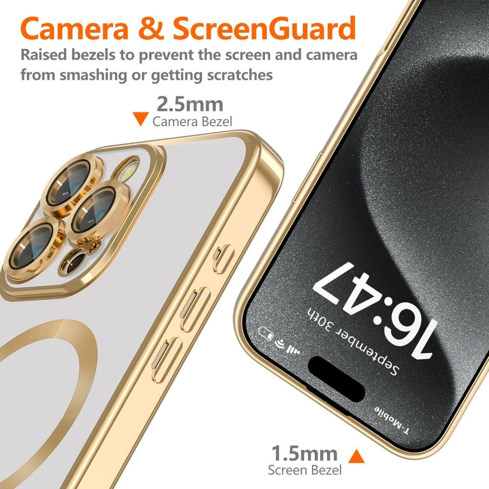 iPhone 16 Pro Tech-Protect Magflex Deksel - MagSafe Kompatibel - Gjennomsiktig / Gull