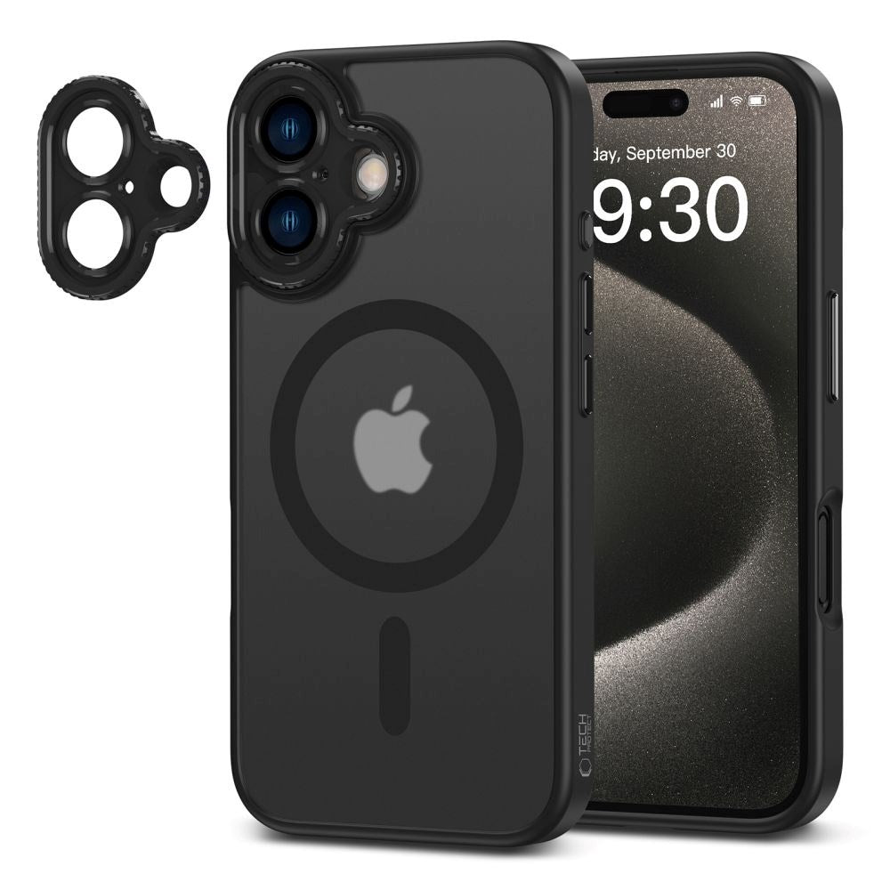iPhone 16 Tech-Protect MagCam Deksel - MagSafe Kompatibel - Gjennomsiktig /Matt Svart