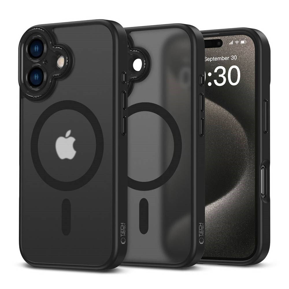 iPhone 16 Tech-Protect MagCam Deksel - MagSafe Kompatibel - Gjennomsiktig /Matt Svart