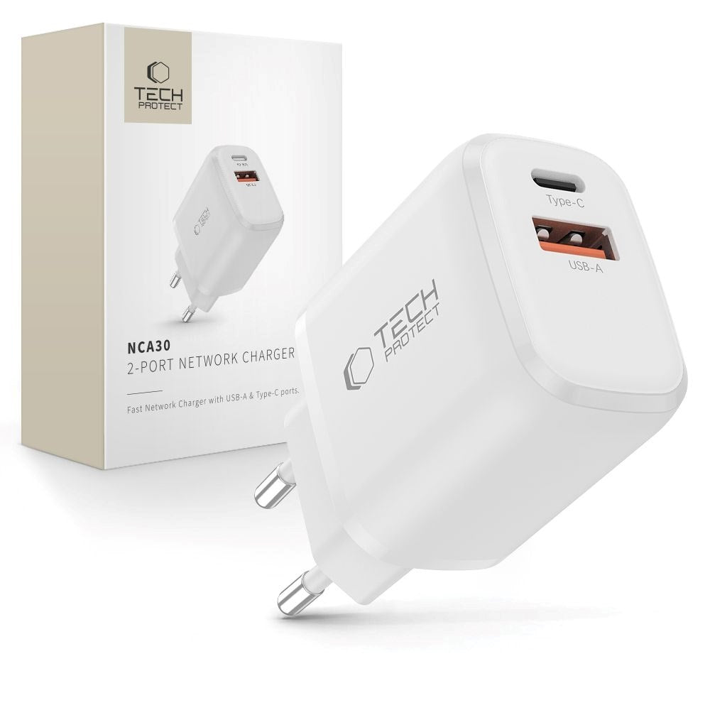 Tech-Protect NCA30 Vegglader med 30W - 1 x USB-A & 1 x USB-C - Hvit