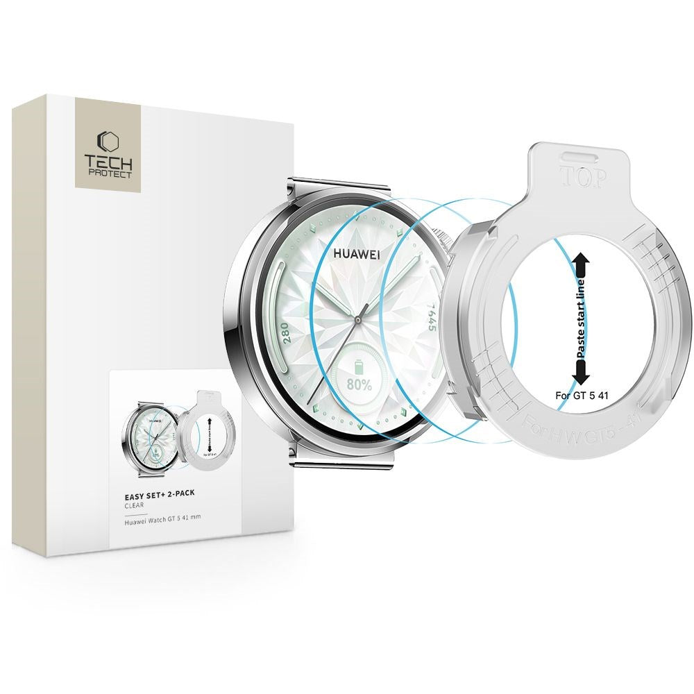 Huawei Watch GT 5 (41mm) Tech-Protect Easy Set+ Skjermbeskyttelsessett med Monteringsramme - 2 stk. - Gjennomsiktig