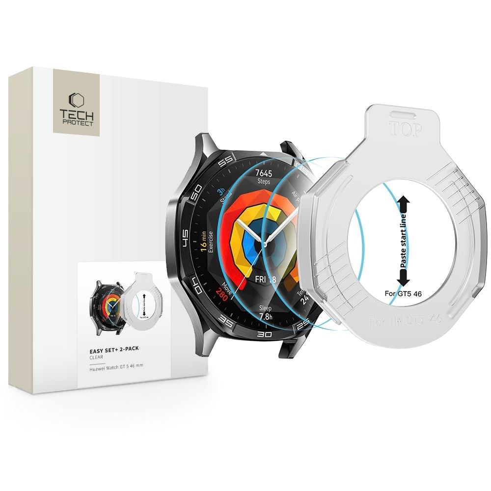 Huawei Watch GT 5 (46mm) Tech-Protect Easy Set+ Skjermbeskyttelsessett med Monteringsramme - 2 stk. - Gjennomsiktig
