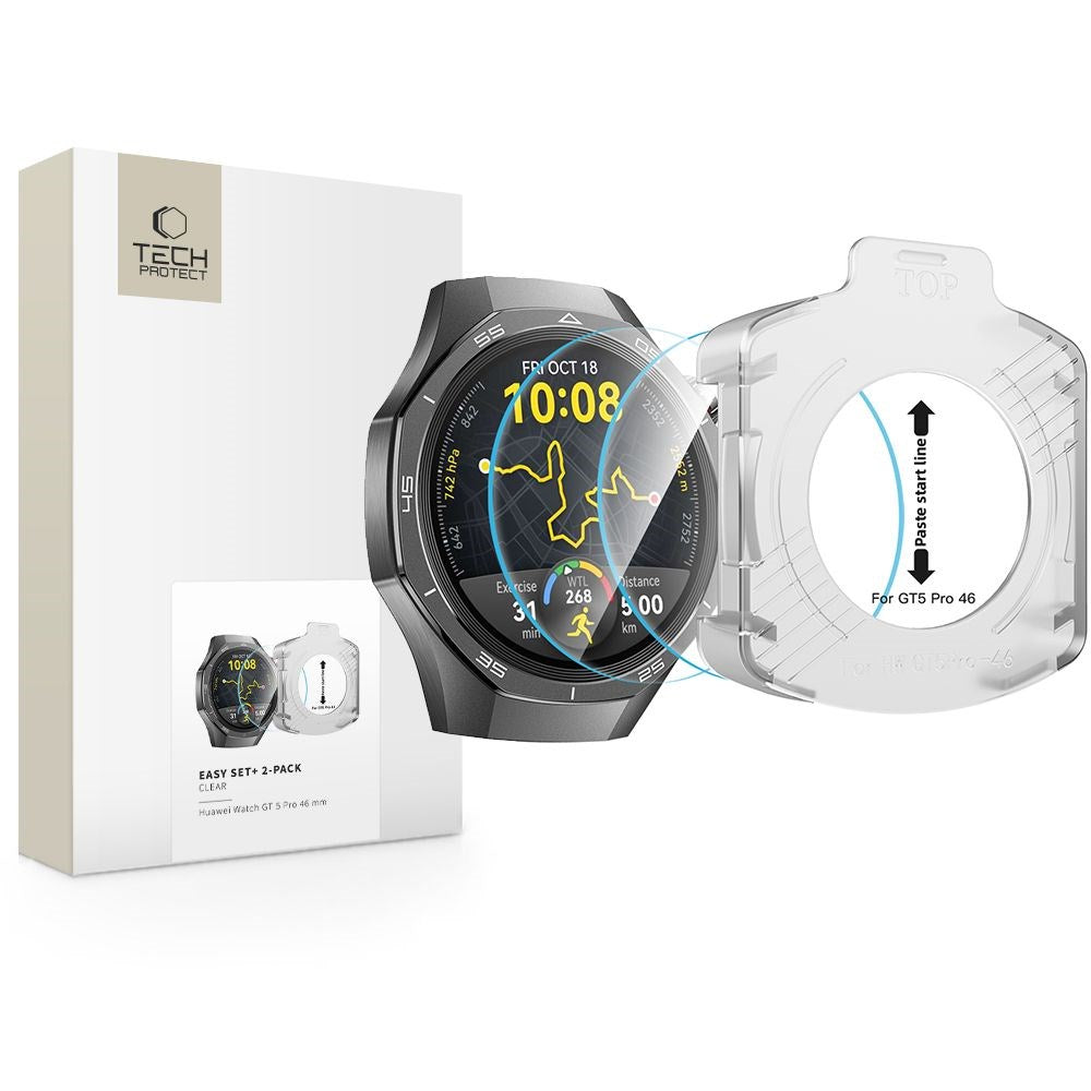 Huawei Watch GT 5 Pro (46mm) Tech-Protect Easy Set+ Skjermbeskyttelsessett med Monteringsramme - 2 stk. - Gjennomsiktig