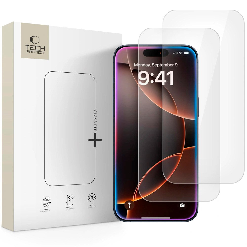 iPhone 17 Pro Max / 16 Pro Max Tech-Protect Glass Fit+ Skjermbeskyttelsesglass - 2 stk - Gjennomsiktig