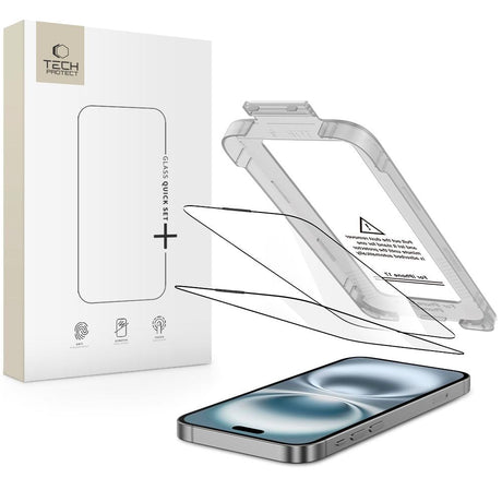 iPhone 17 Tech-Protect Quick Set+ Skjermbeskyttelsesglass - 2 stk - Gjennomsiktig / Svart Kant