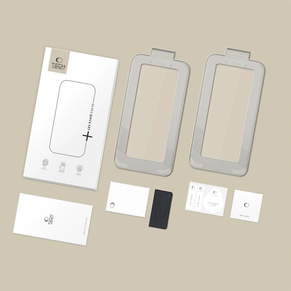 iPhone 17 Tech-Protect Quick Set+ Skjermbeskyttelsesglass - 2 stk - Gjennomsiktig / Svart Kant
