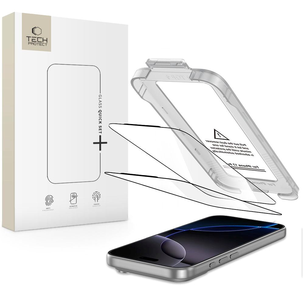 iPhone 17 Pro Tech-Protect Quick Set+ Skjermbeskyttelsesglass - 2 stk - Gjennomsiktig / Svart Kant