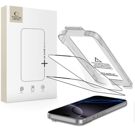 iPhone 17 Pro Tech-Protect Quick Set+ Skjermbeskyttelsesglass - 2 stk - Gjennomsiktig / Svart Kant