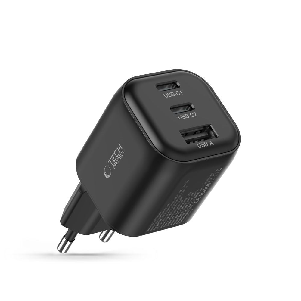 Tech-Protect 100W Vegglader - 1 x USB-A - 2 x USB-C - Svart