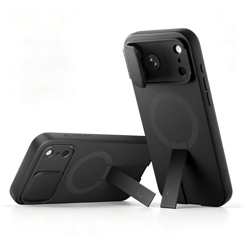 iPhone 18 Pro Max / 17 Pro Max Tech-Protect Kevlar Aura Deksel m. Kickstand og Cam Slider - MagSafe Kompatibel - Svart