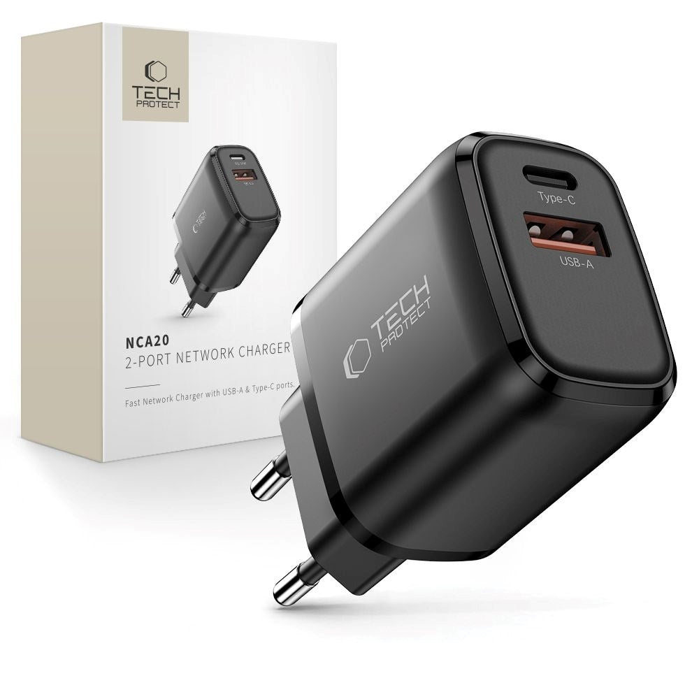 Tech-Protect NCA20 Vegglader med 20W - 1 x USB-A & 1 x USB-C - Svart