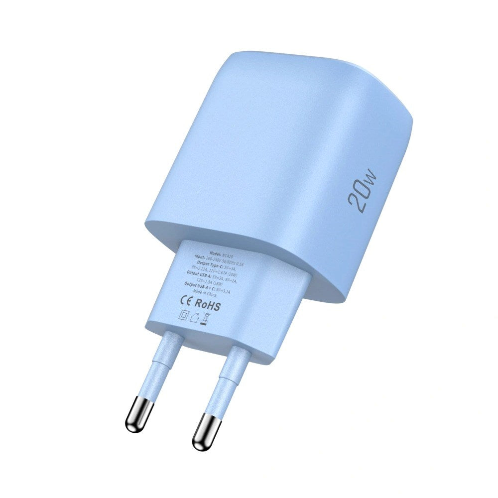 Tech-Protect NCA20 Vegglader med 20W - 1 x USB-A & 1 x USB-C - Blå