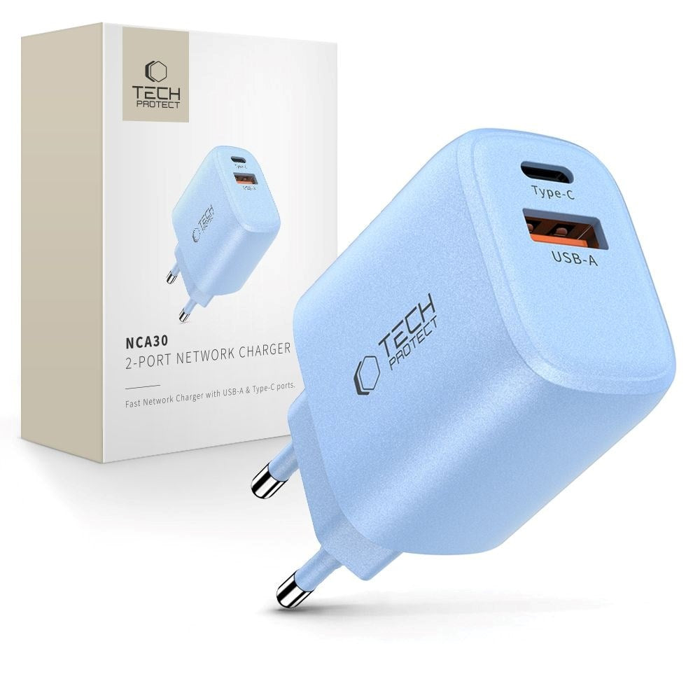 Tech-Protect NCA30 Vegglader med 30W - 1 x USB-A & 1 x USB-C - Blå