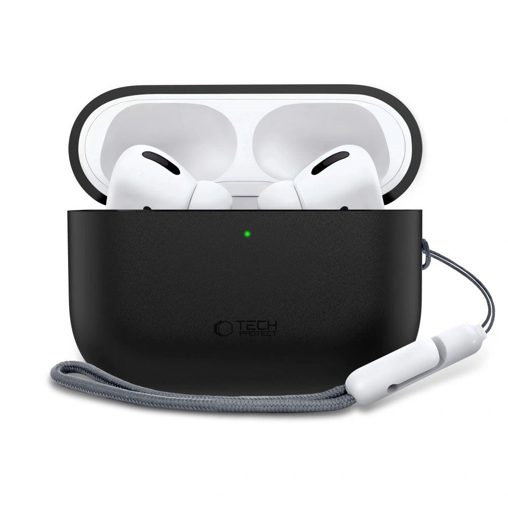 Apple AirPods Pro (3. Gen) Tech-Protect Silikondeksel med Stropp - Svart