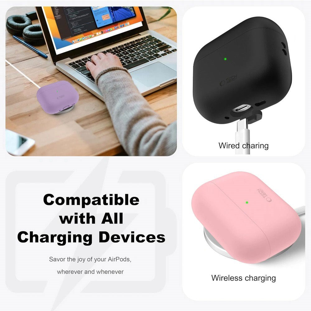 Apple AirPods Pro (3. Gen) Tech-Protect Silikondeksel med Stropp - Rosa