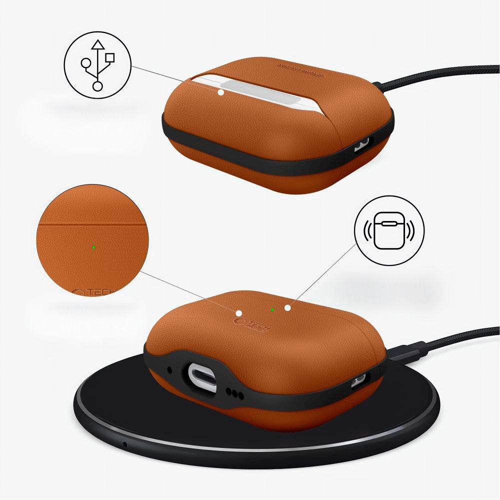 Apple AirPods Pro (3. gen.) Tech-Protect NaturalFit Kunstskinn Deksel m. Rem - Brun