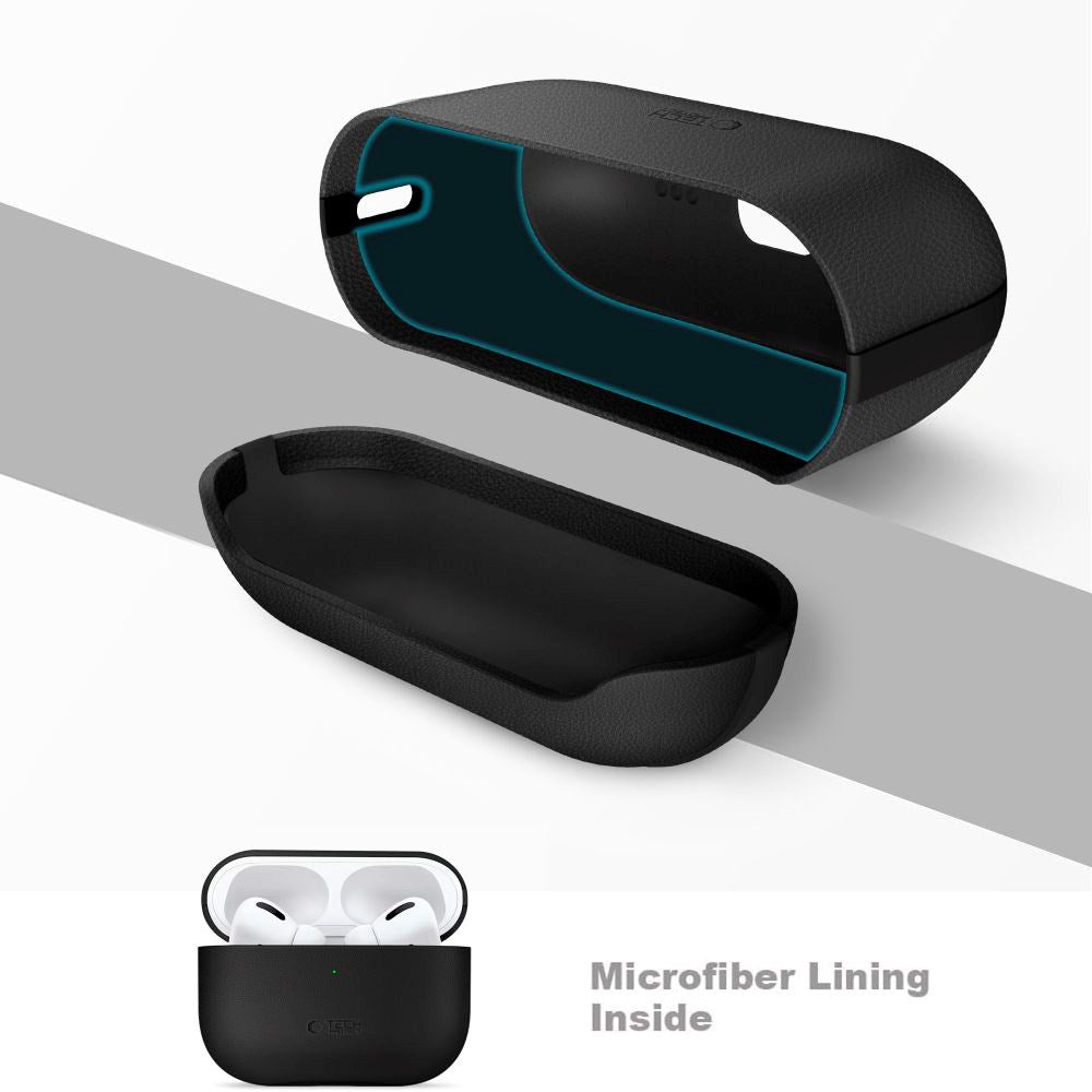 Apple AirPods Pro (3. gen.) Tech-Protect NaturalFit Kunstskinn Deksel m. Rem - Svart