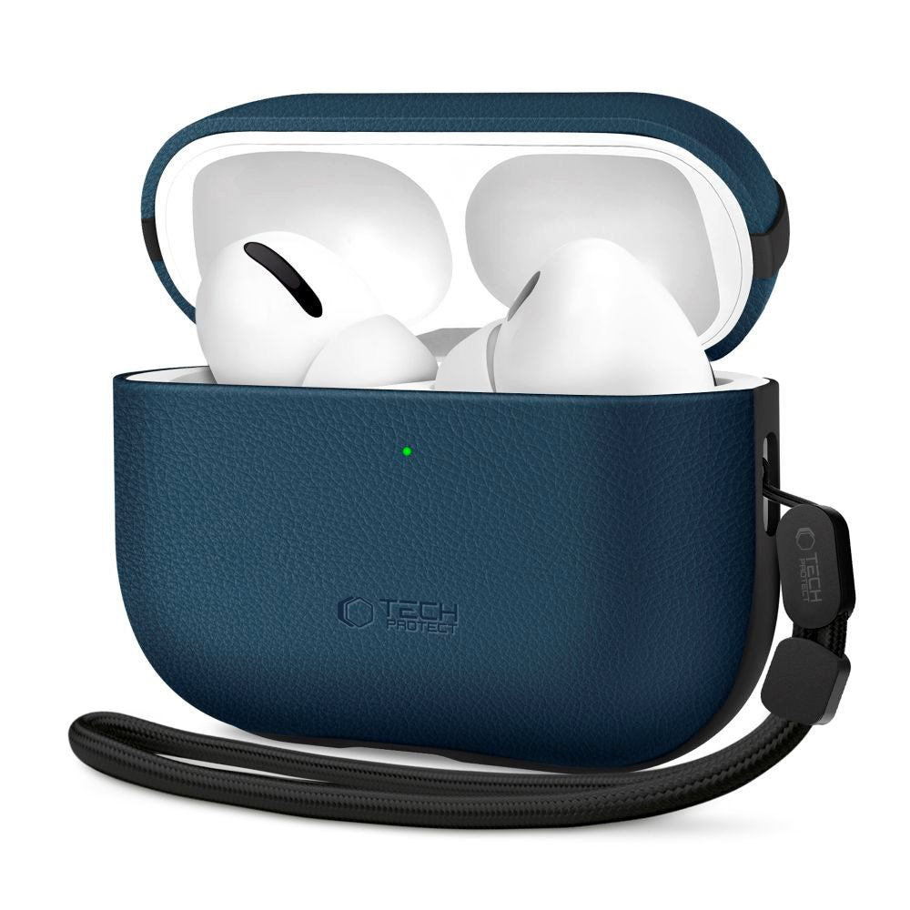 Apple AirPods Pro (3. gen.) Tech-Protect NaturalFit Kunstskinn Deksel m. Rem - Blå