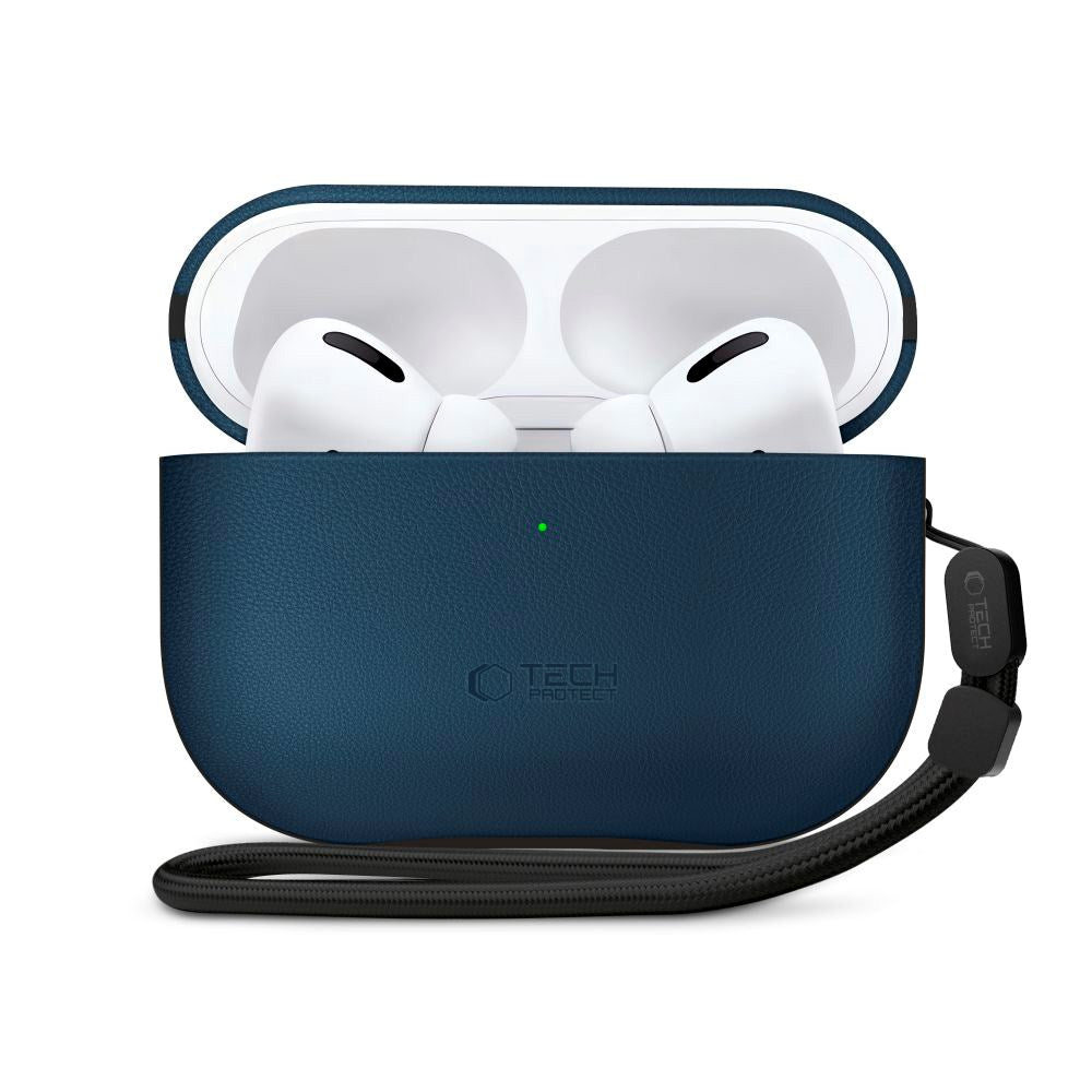 Apple AirPods Pro (3. gen.) Tech-Protect NaturalFit Kunstskinn Deksel m. Rem - Blå
