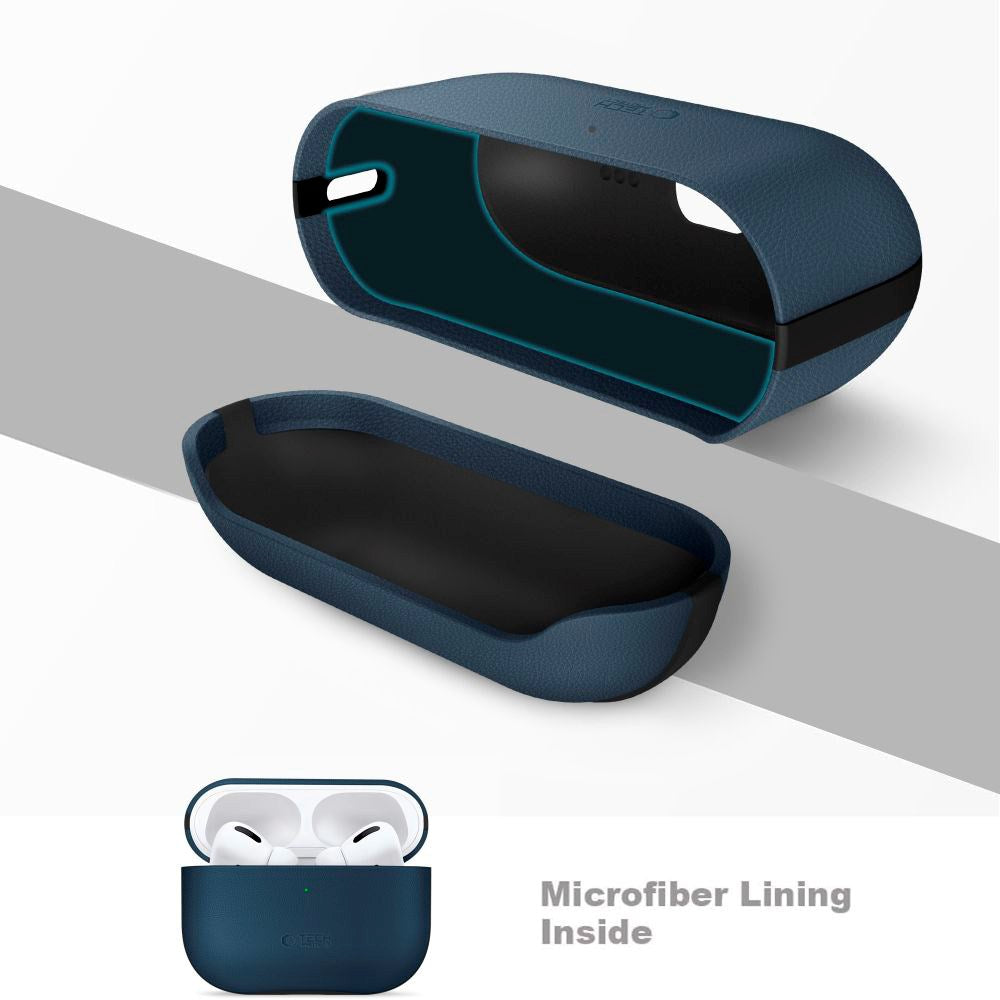 Apple AirPods Pro (3. gen.) Tech-Protect NaturalFit Kunstskinn Deksel m. Rem - Blå