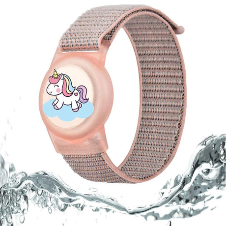 Tech-Protect Nylon - Apple AirTag 1. & 2. Gen.-stropp for Barn - Rosa / Enhjørning