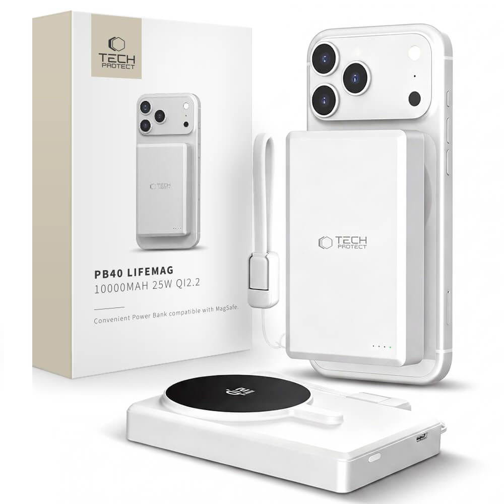 Tech-Protect PB40 LifeMag 25W PowerBank 10.000mAh - MagSafe / Qi2 Kompatibel - Hvit