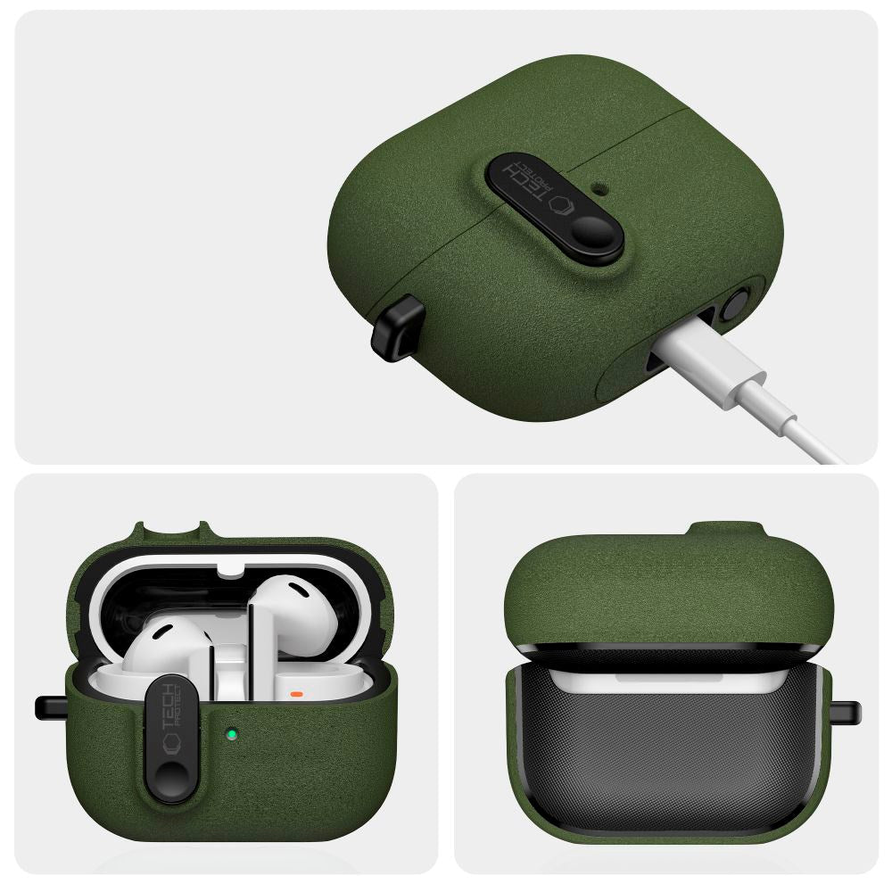 Samsung Galaxy Buds 3 / 3 Pro / 3 FE Tech-Protect Slim Hook Deksel m. Karabinkrok – Grønn