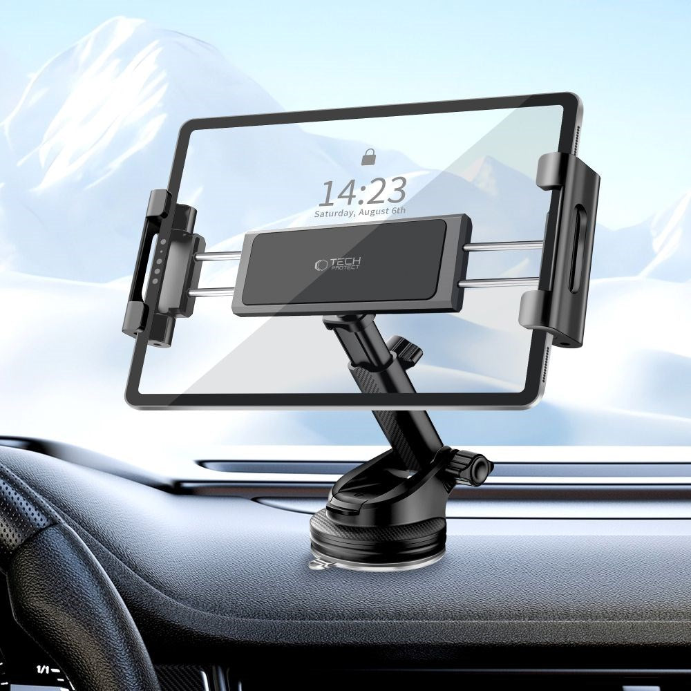 Tech-Protect V4 – Innovativt Bilholder for Tablet – 360° Rotasjon & Teleskoparm - Svart