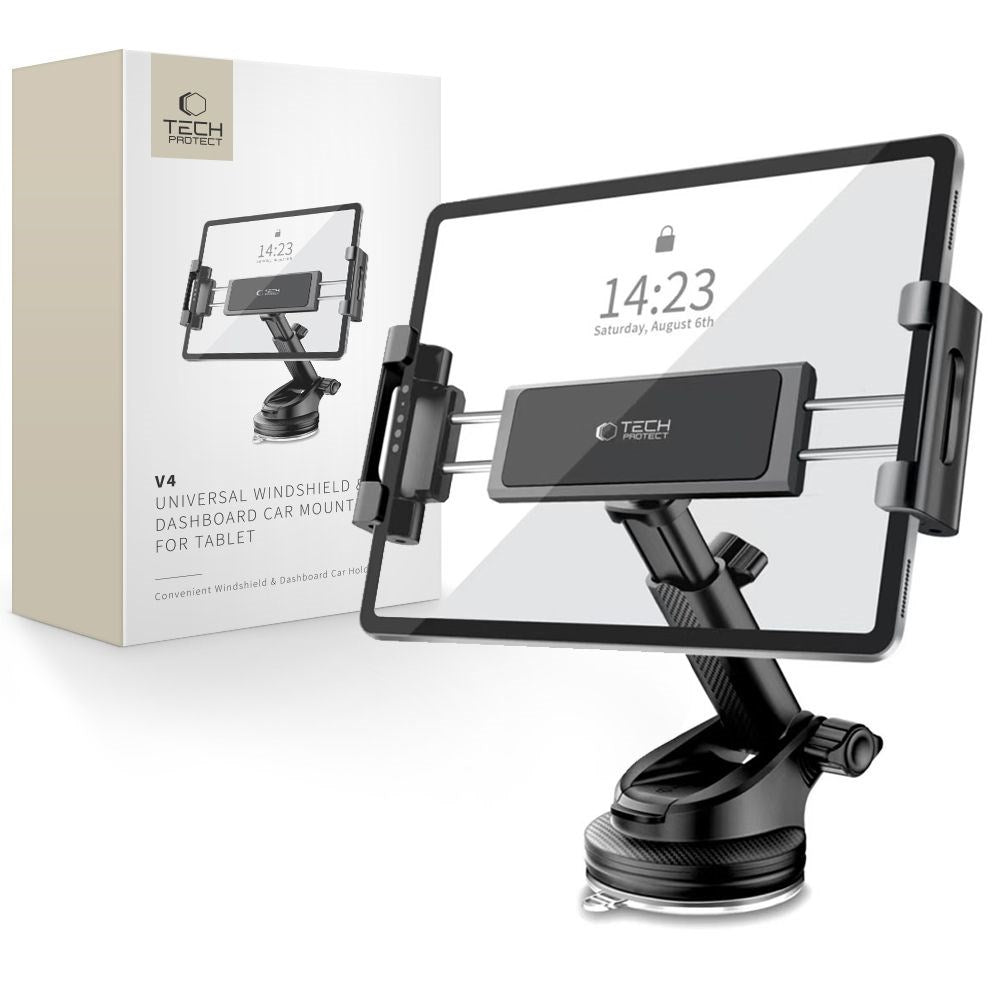 Tech-Protect V4 – Innovativt Bilholder for Tablet – 360° Rotasjon & Teleskoparm - Svart