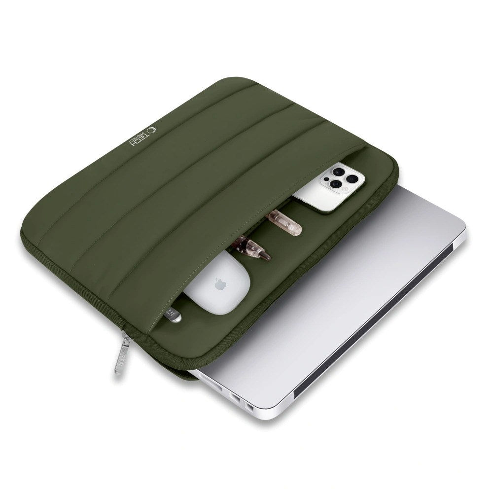 Tech-Protect Fluffy MacBook / Laptop 15-16" (27 x 38 cm) Sleeve med Ekstra Glidelåslomme - Mørkegrønn