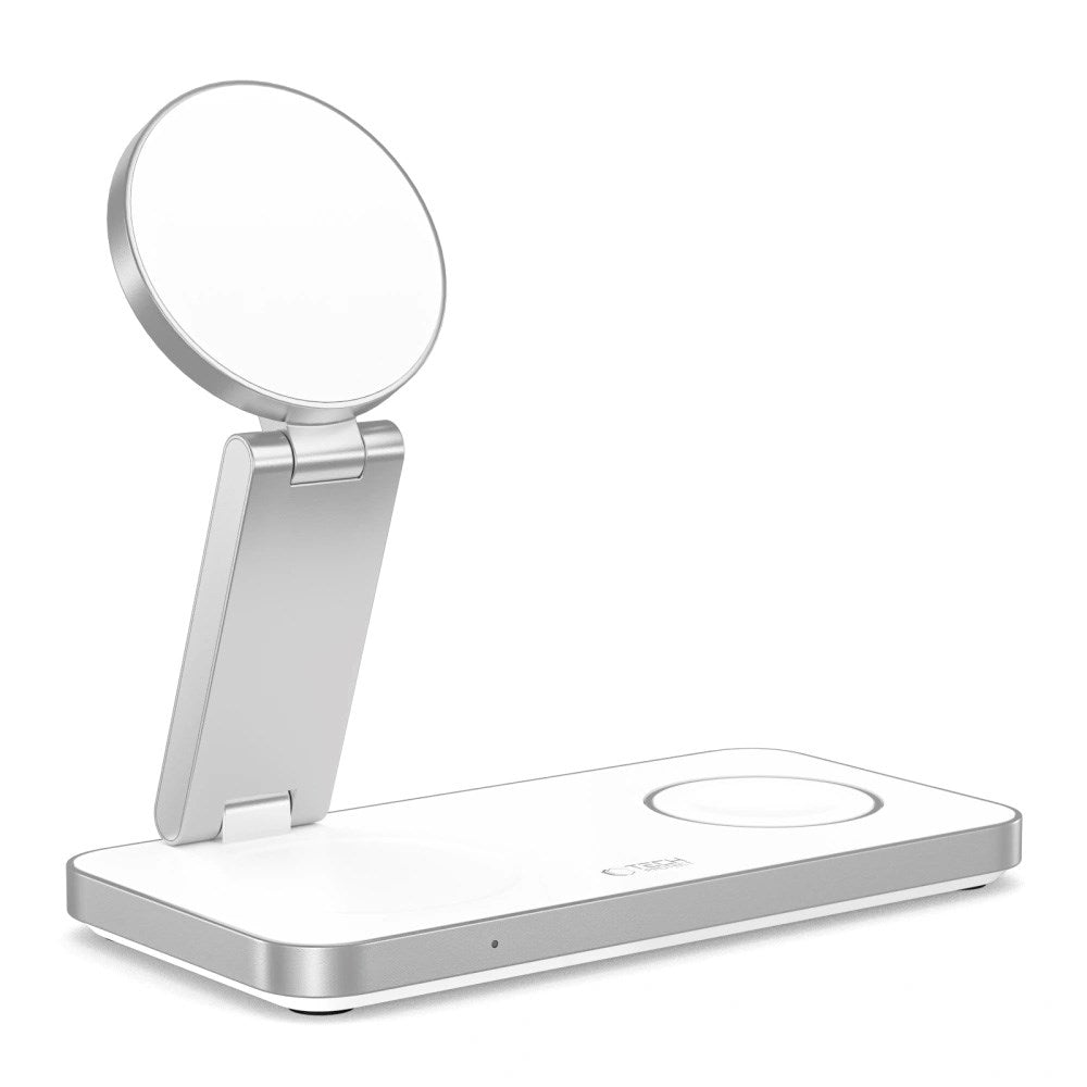 Tech-Protect 3-i-1 Magnetisk Trådløs Lader - MagSafe Kompatibel - 15W - Hvit